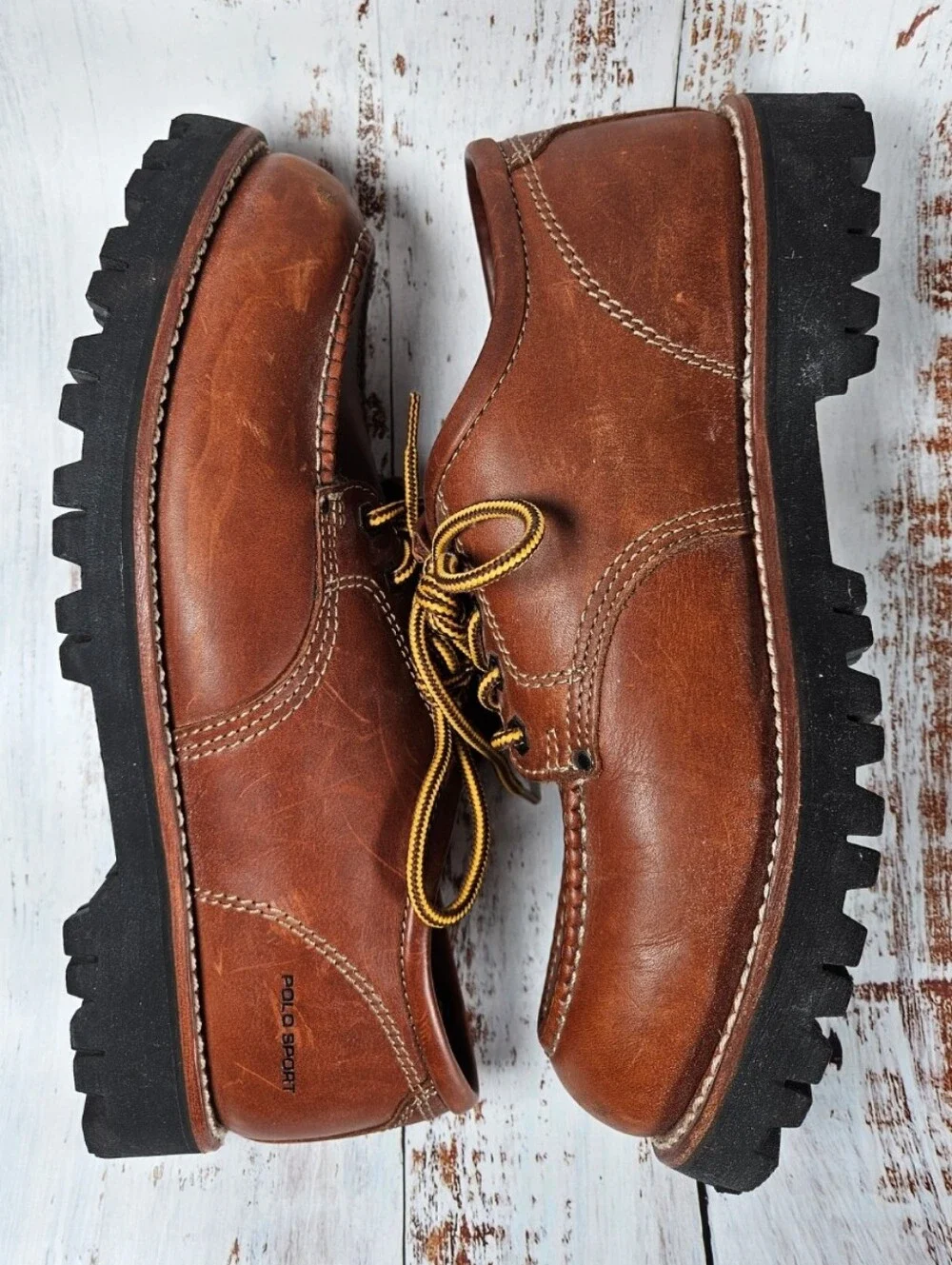 Vintage Polo Sport Ralph Lauren Brown Leather Work Shoe-Boot / Mens Size 10